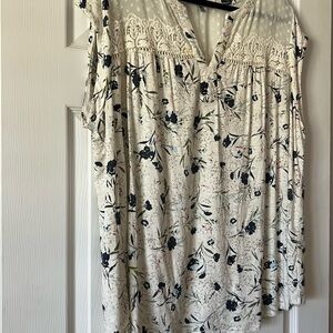 Daniel Rainn Floral Lace Yoke Blouse Cream Boho Top Size 3X